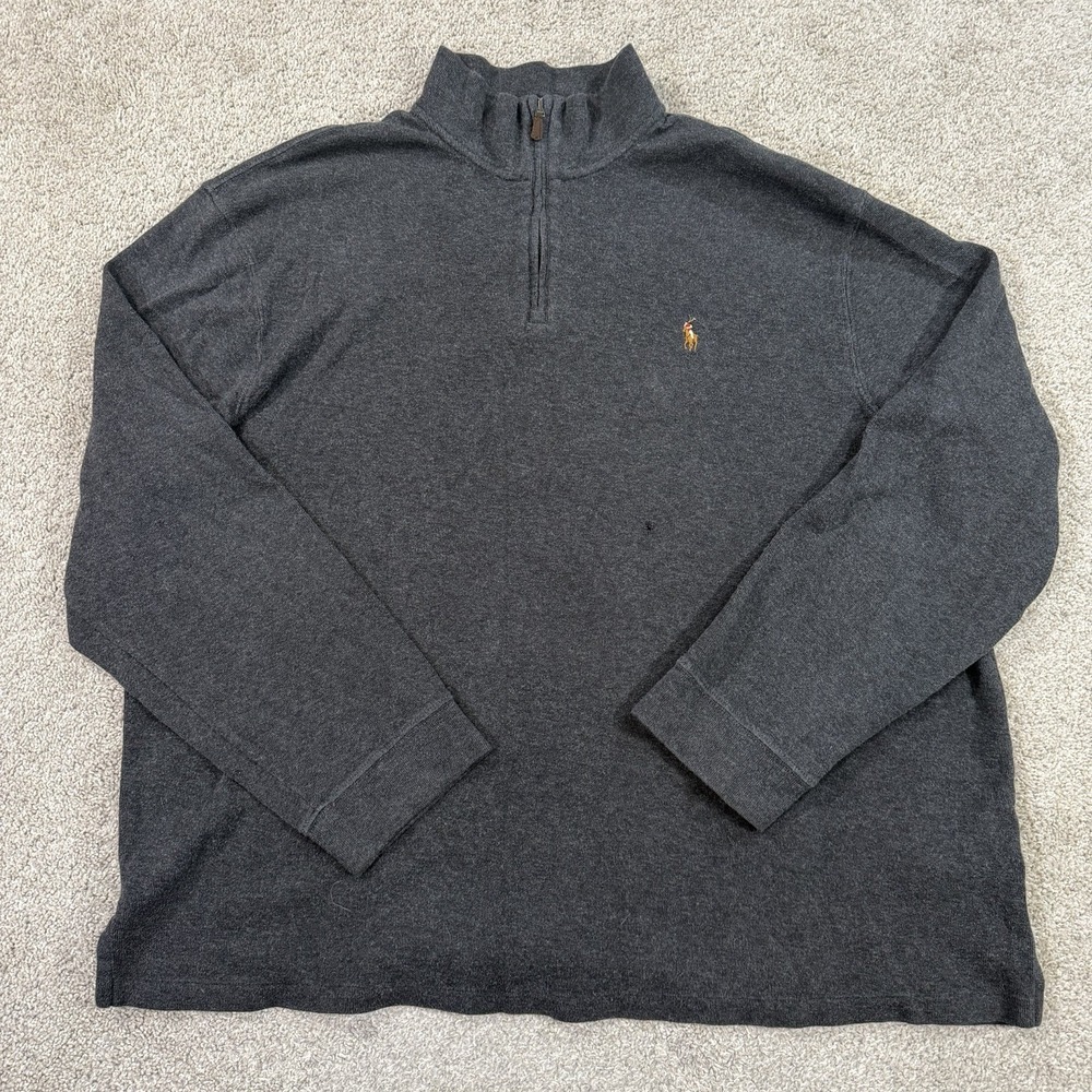 Polo Ralph Lauren Estate Rib 1/4 Zip Sweater XXL Dark‎ Gray Flesh Pony Pullover
